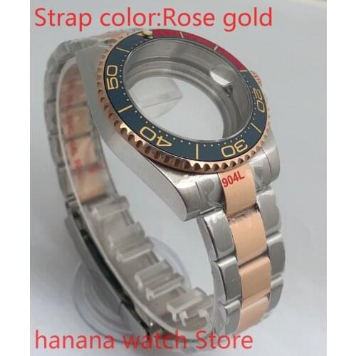 Transparent cover 904L stainless steel rose gold strap bracelet with 40mm sapphire glass ETA NH36 MH35 case, blue red bezel