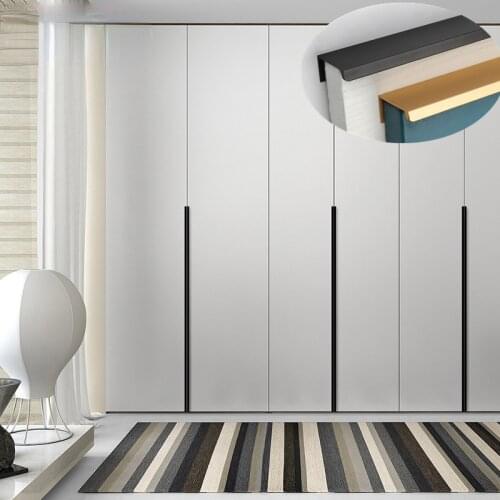 Black Aluminium Profile Wardrobe Cabinet Drawer Pulls Handle Long Gold Conceal Kitchen Cupboard Closet Pull Door Handle