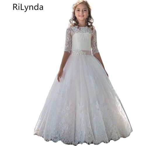 Kids Flower Girl Dresses Children Pageant Evening Gowns Sequined Lace Mesh Ball Gowns Wedding First Communion Dresses