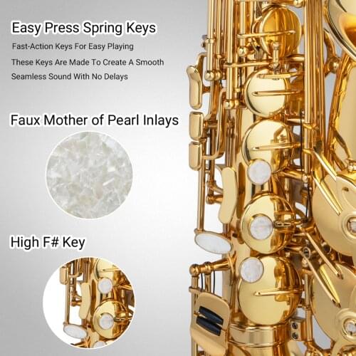 Eb Alto Saxophone Brass Gold Lacquer E-flat Accessory Mouthpiece Gloves