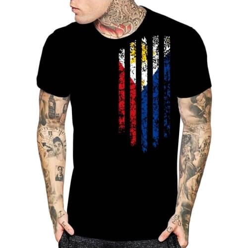 Philippines Vintage Flag Print Mens Black T-Shirts Funny Custom Design Flag Tops Christmas Gift Shirts