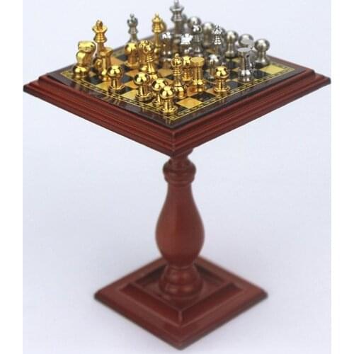 Puzzle Fun 1/6 1/12 Miniature Dollhouse Magnetic Chess Board Table Set Kids DIY Office Home Desktop Decor Collection