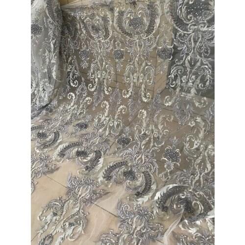 Graceful French embroidery lace fabric J-108887 with beads for bridal dress Newest African net lace