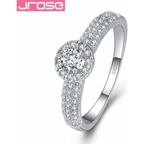 JROSE Wedding Engagement Round Cut White Rainbow Cubic Zirconia Fashion Silver Ring Size 6 7 8 9 Mysterious Jewelry Gifts