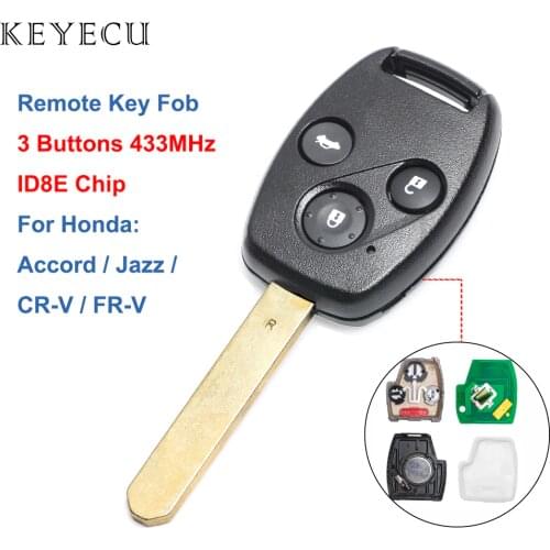 Keyecu Remote Key with 3 Buttons 433MHz ID8E Chip for Honda Accord 2006-2009, Jazz 2006-2008,CR-V 2006-2008,FRV 2007-2009