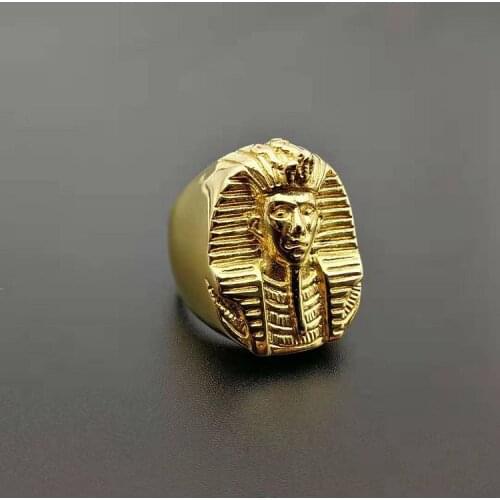 US 8 -13 size Gold Color Big Egyptian Pharaoh Rings for Men Rock Titanium Stainless Steel Mens Signet Finger Jewelry Gift