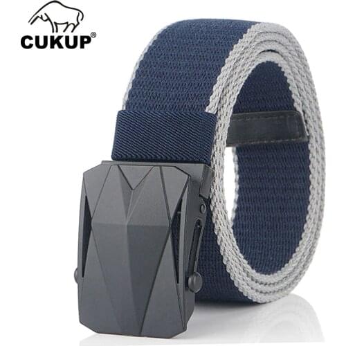 CUKUP 2020 New Design Mens Quality Canvas Belt Zinc Alloy Black Buckle Metal Leisure Nylon Belts for Men 3.8cm Width CBCK194