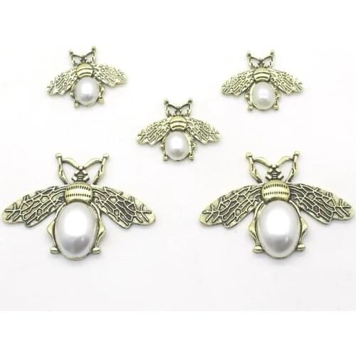 YWXINXI 5Pcs new cute alloy pearl bee small accessories, DIY handmade clothing holiday retro jewelry decoration crafts