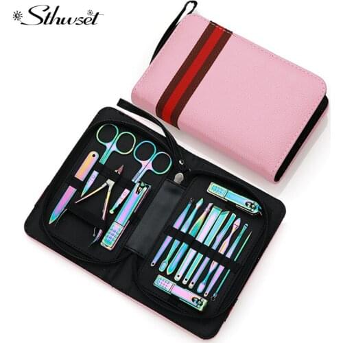 Manicure Set Pedicure Sets Nail Clipper Stainless Steel Professional Nail Cutter Tools with Travel Case Kit 16in1