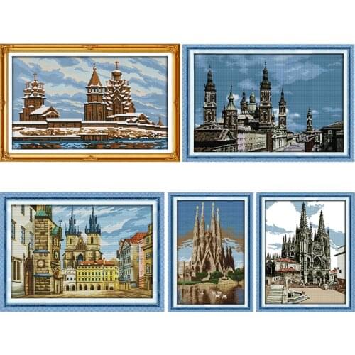 Embroidery Needlework Cross-Stitch Kits Stamped Print Castle In The Sea Patterns 11CT 14CT Painting Counted Patterns Craft Decor