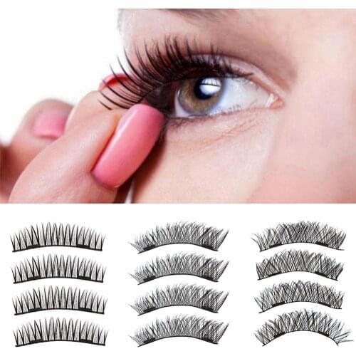 Natural Hair Magnetic Eyelashes 4pcs/Pair 3D Magnet False Eyelashes Reusable False Lashes With Box No Need Glue #282048