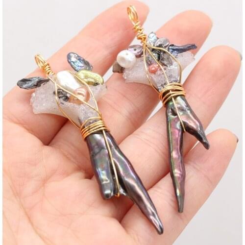 New Hot Sale Irregular Shaped Gold Thread Pearl Pendant Handmade Crafts DIY Elegant Necklace Sweater Chain Exquisite Gift Making