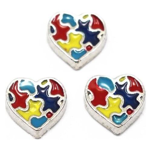 Wholesale 10pcs/lot Color Puzzle heart floating charms Alloy charms living glass memory lockets DIY jewelry
