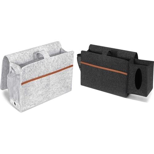Bedside Organizer, Felt Bed Storage Caddy with Tissue Box and Water Bottle Holder, Magazine Phone Tablet