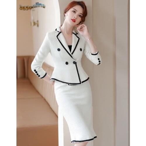 2020 Autumn Winter Formal Women Business Suits with Skirt and Jackets Coat High Quality Fabric OL Styles Professional Blazers