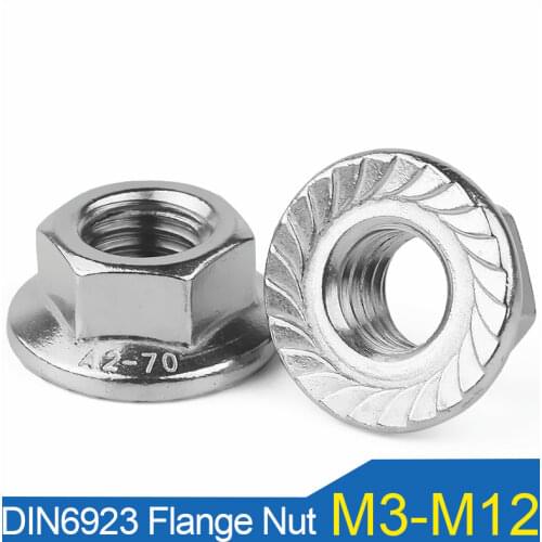 DIN6923 M3 M4 M5 M6 M8 M10 M12 201 Stainless Steel Hexagon Flange Nut Anti Slip Self-Locking Nut With Tooth Nut Anti Loose Cap