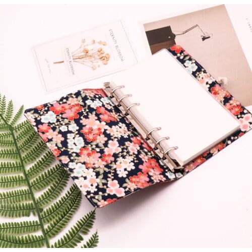 2021 A6 Cute Cherry Blossom Cloth Notebook School Office Stationery Blank Line Grid Dot Planner 6 Hole Spiral Binder