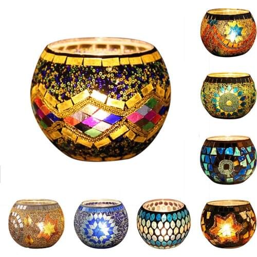 Mosaic Glass Candlestick Home Candlelight Dinner Round Candle Holders Ornament Romantic Wedding Decoration Valentines Day Gift