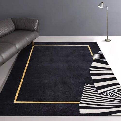 Nordic style high density woven area rug, modern simple black color decorative bedside carpet