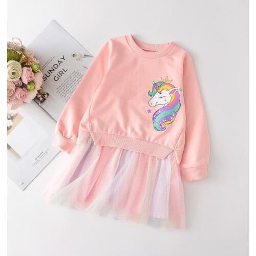 Spring 2021 Girls Dress Girls Cartoon Sweater Flower Girl Dresses Kids Girls Dress Kids Clothes Princess Dress Girl Clothes