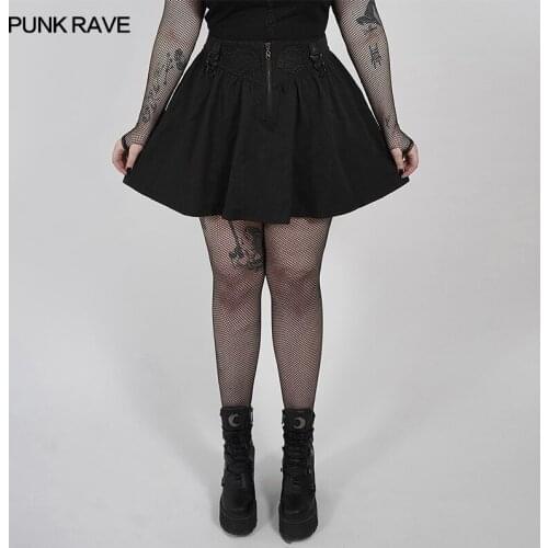PUNK RAVE Plus Size Womens Gothic Metal Ghost Pendant Thorn Desire Decal Skirt Daily Casual High Waist Club Black Mini Skirt