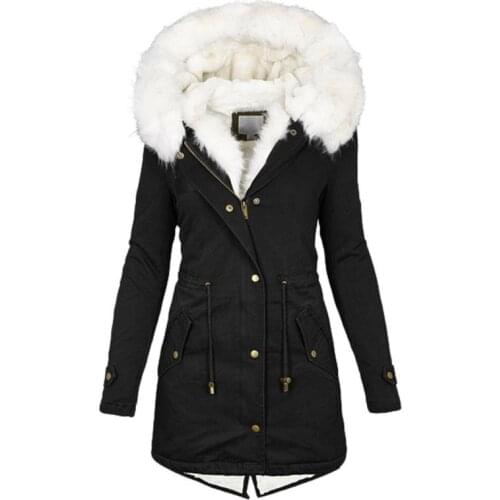 Women Jackets Ladies Parkas Jackets for Women Winter Warm Fur Collar Hooded Jacket Coat Solid Color Zipper Thick Cotton