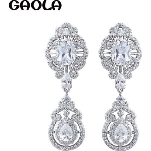 GAOLA 2019 Vintage Jewelry Micro Inlay Cubic Zirconia Wedding Dangle Flower Earrings GLE6424