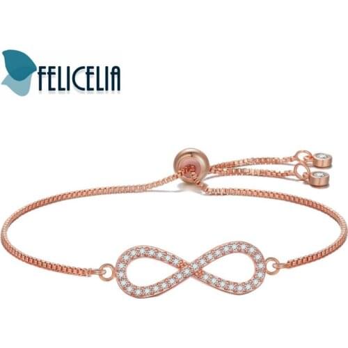 Felicelia Women Cubic Zirconia Infinity Bracelet Endless Love Friendship Jewelry Lucky Number 8 Adjustable Chain Bracelet
