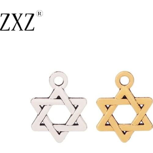 ZXZ 20pcs Tibetan Silver/Gold Tone Star of David Charms Pendants Beads 2 Sided for Necklace Bracelet Jewelry Making Accessories