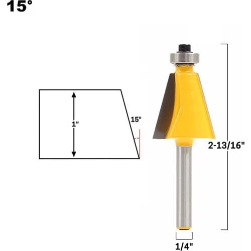 1pc 1/4" Shank 15 Degree 22.5 Degree Chamfer Bevel Edging Router Bit Milling Cutter for Wood Woodworking Bits MC01027