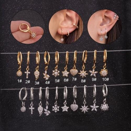 1pc Tiny Crystal Earring Cross Flower Star Heart Wing Ear Piercing Jewelry