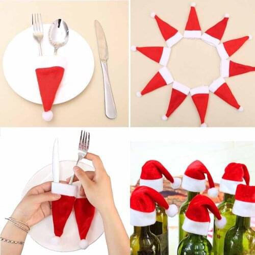 10PC 2022 Christmas Decorations Home Decoration Accessories Tableware Bag Christmas Hat Christmas Kitchen Tableware Holder