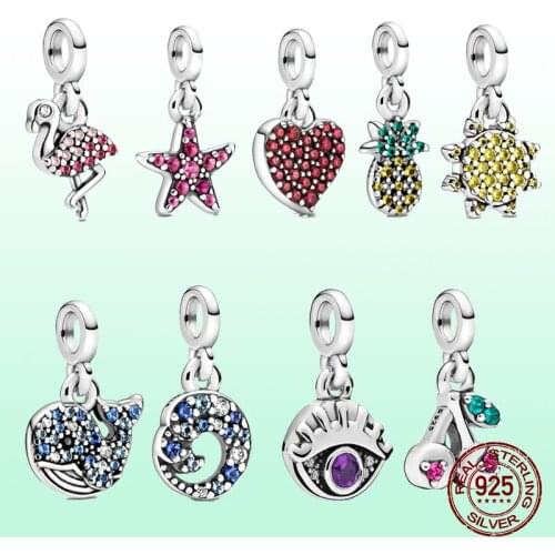 100% Real 925 Sterling Silver Flamingo Heart Charm Fit Original 3mm Me Bracelet For Women DIY Jewelry Summer NEW 2020 S1576