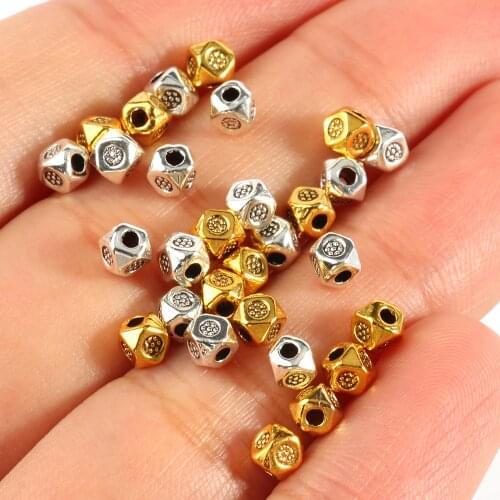 100pcs Antique Faceted Cube Square Shape Metal Gold Silver Color Loose Spacer Beads for Jewelry Making Findings Supplies 4x3mm