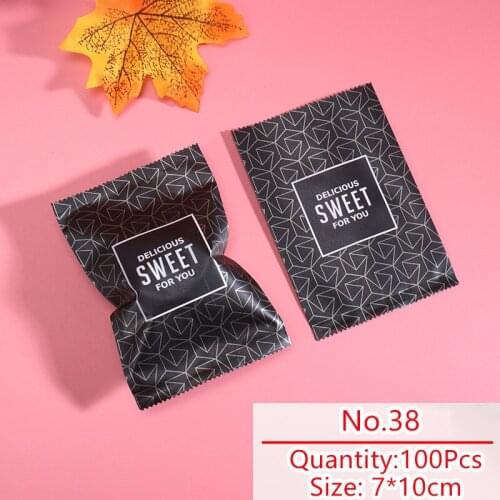 100pcs/lot Candy Cookies Bag Homemade Pack Sweet For You Rhombus Lines Black Background Nougat Party Wedding Snack Food Packing