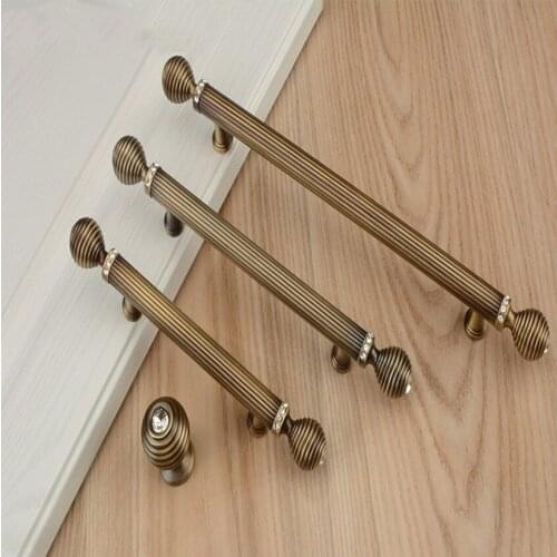 128mm 192mm fashion deluxe retro rhinetsone villa furniture decoration handles k9 crystal bronze wardrobe cupboard door handles