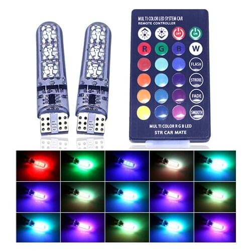 2x RGB Remote Control Car LED Light T10 5050 6SMD Colorful Side Light License Plate Light Reading Lamp Bulb+Remote Control