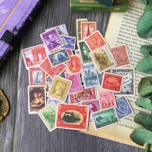 36pcs Junk Journal Vintage Stamp Material Paper Travel Diary Scrapbook Decorative Materials
