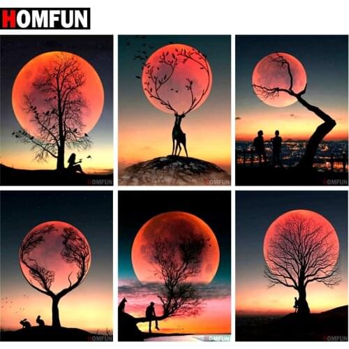 HOMFUN Diamond Painting Full Square/Round Drill 5D DIY "Landscape Moon" Daimond Embroidery Rhinestone Cross Stitch Home Decor