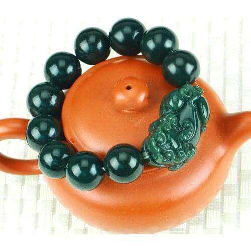 KYSZDL 100% Hetian yu stone carving Pixiu Bracelet natural atmospheric 16MM bead bracelet Jewelry mens birthday gift