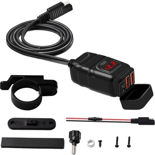 Dual QC3.0 USB Output Motorcycle USB Charger With Volmeter Equipped With An Independent Switch Fit To DC 12V-24V Car Motorcycle