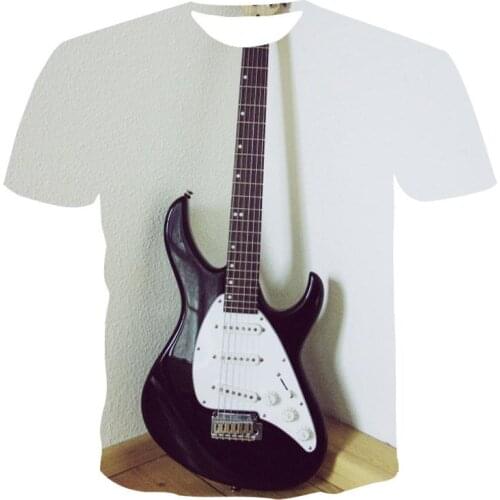 New round neck T-shirt mens high quality mens T-shirt short sleeve guitar pattern 3D printed fashion handsome mens T-shirt