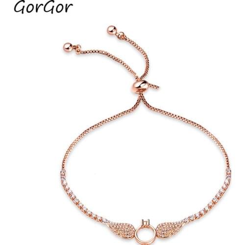 GorGor Bracelets Women Copper Rose-color Plated Angel Wings Pendant Exquisite Classic Wedding Fashion Accessories JS-975