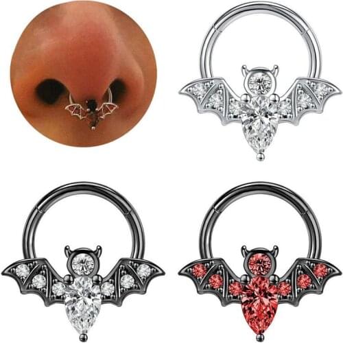 Halloween New Diamond Bat Wing Piercing The Nose Ring Tricky Spoof Toy Rhinestone Decor