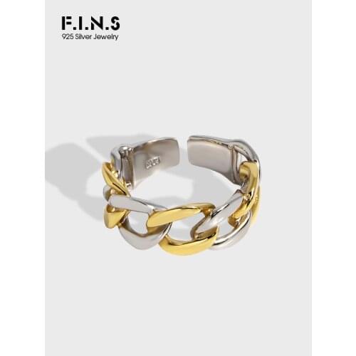 F.I.N.S Authentic S925 Sterling Silver Ring INS Gold and Silver Chain Link Ring Female Open Cuff Finger Silver 925 Ring Men