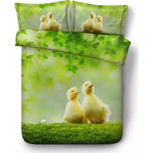 Yellow duck cotton bedding set queen size bed linen 3D reactive printing bedspread kids home textile green girls bedroom decor