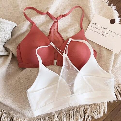 Wriufred Summer front buckle bra set beautiful back underwear thin gathered sexy smooth breathable lingerie set lace plus size