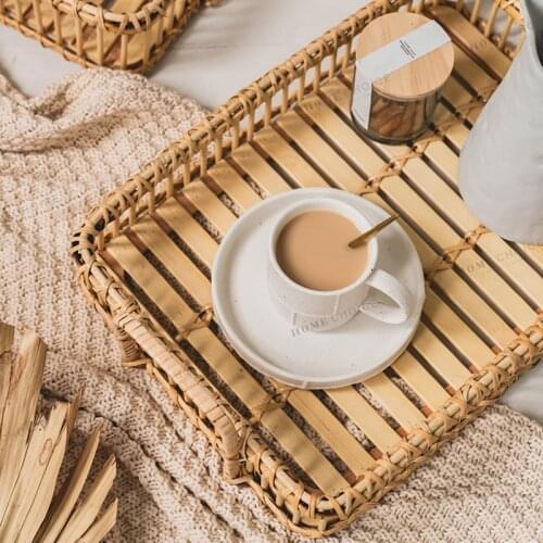 Handmade Rattan Trays decorative Simple retro Pan household square storage tray kitchen items weed trays
