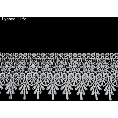 Lychee Life 5 Yards Polyester DIY White Lace Trim Women Garment Decoration Aceesories Handmade Sewing Clothes
