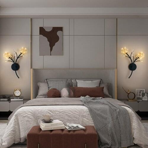 Wall Lamp Bedroom Bedside Lamp Background Lamp Living Room Background Wall Crystal Gypsophila Nordic Creative LED Wall Lamp